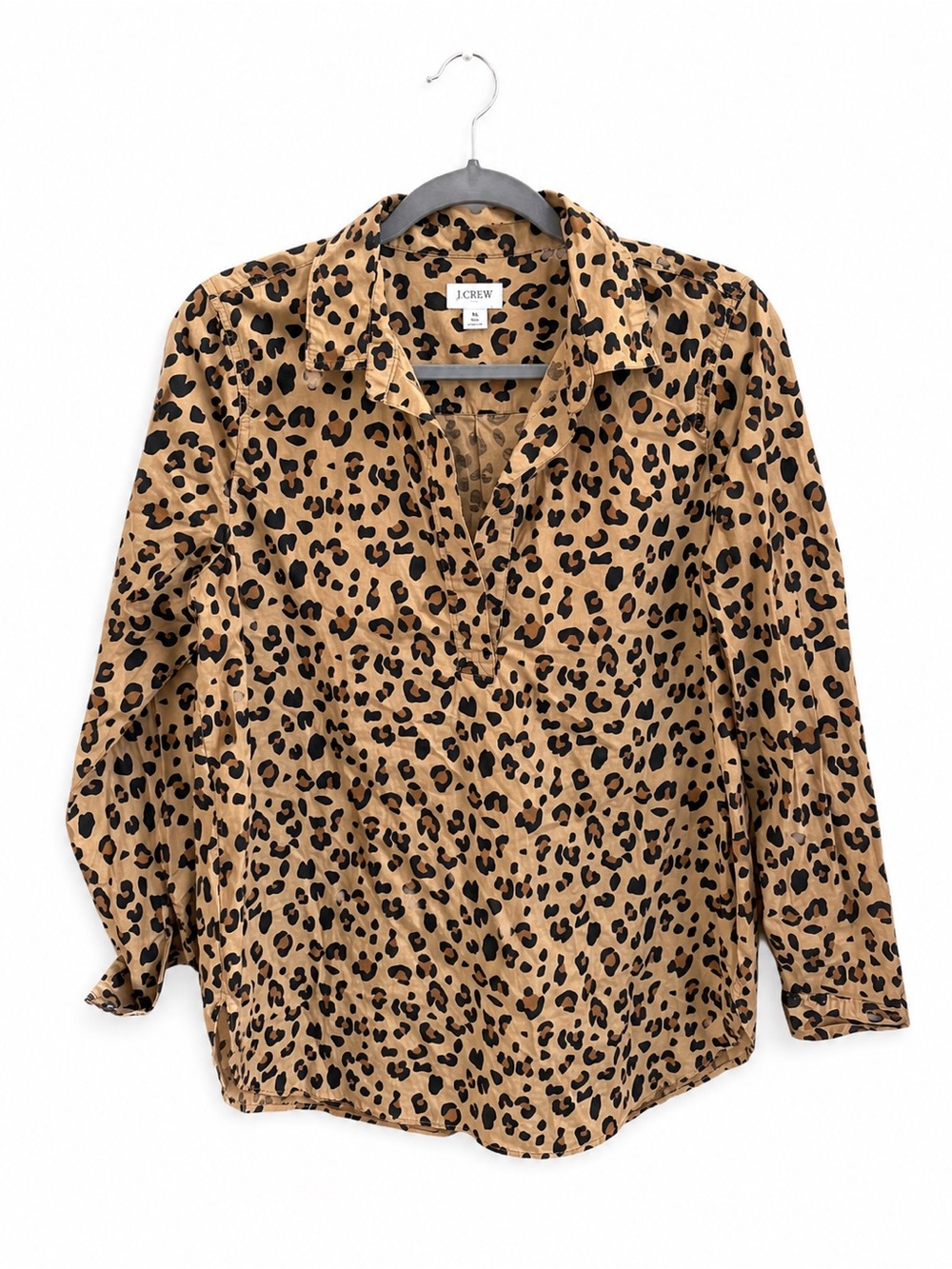 J. Crew Blouse Top Shirt Leopard high-low popover tunic top animal print work